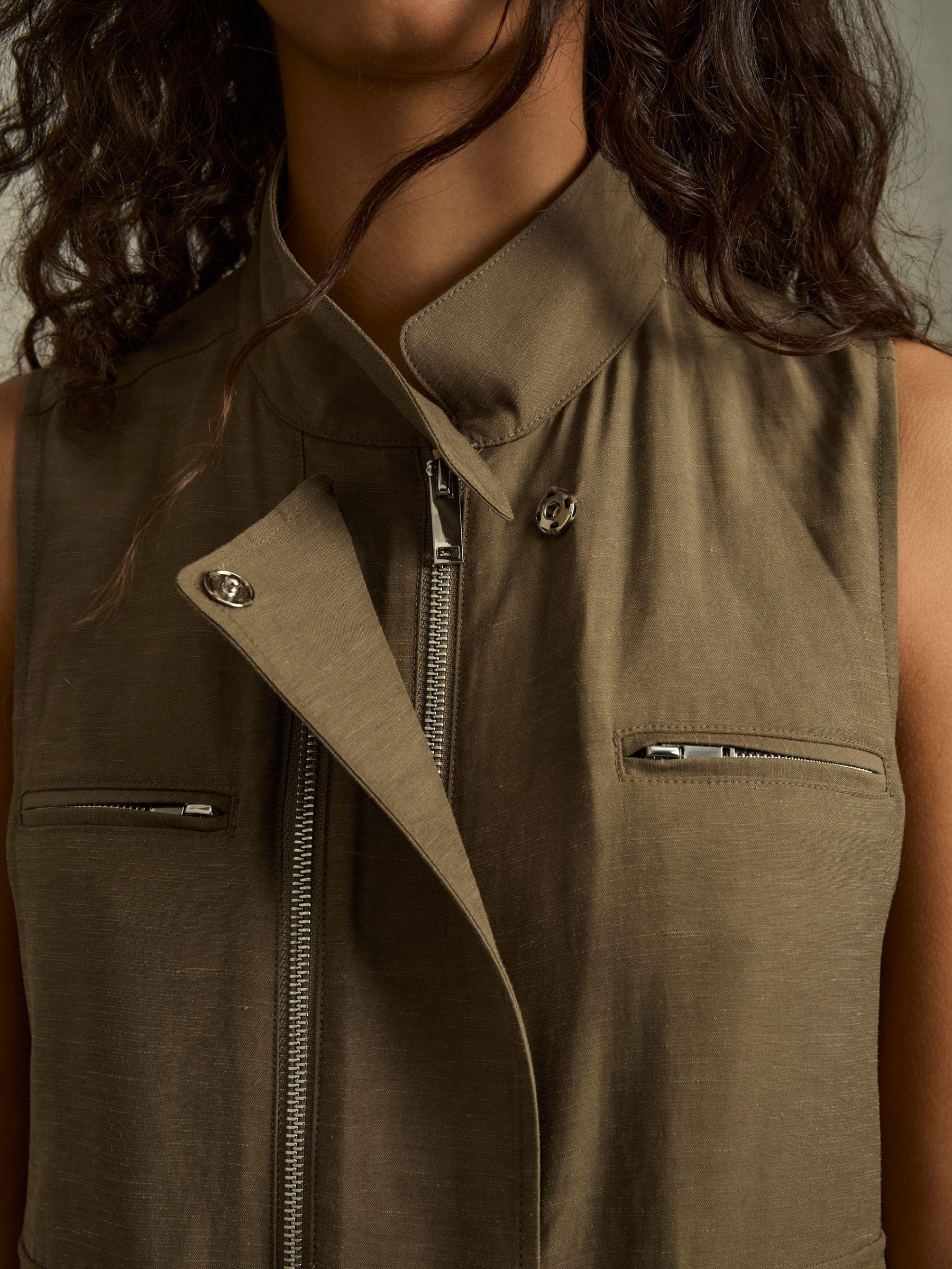 Utility Zip-Through Mini Dress With Linen in Khaki Product Image