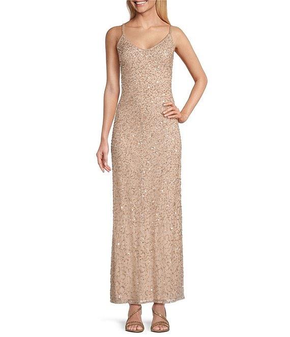 Pisarro Nights Beaded Mesh V-Neck 3/4 Sleeves A-Line 2-Piece Jacket Dress Product Image