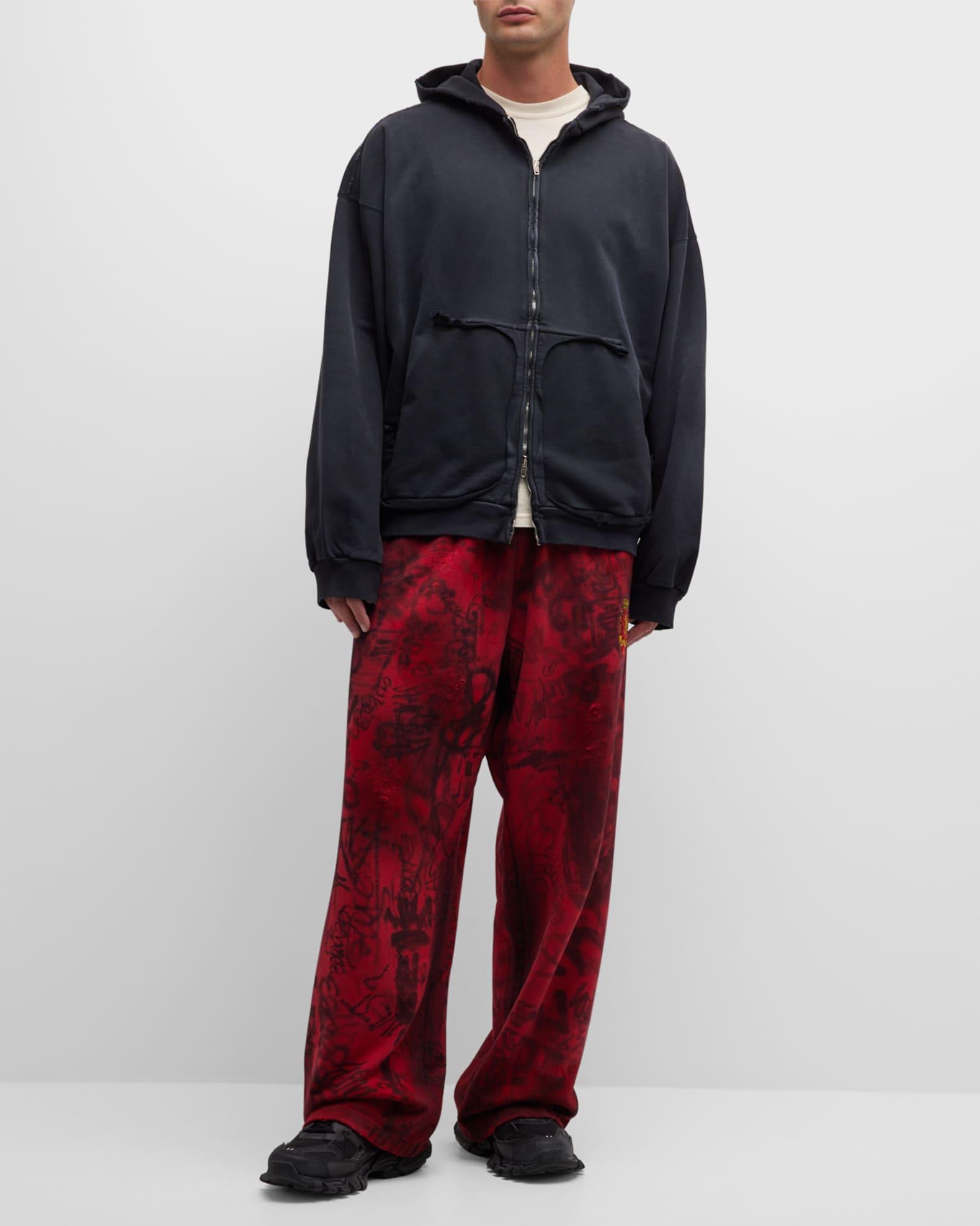 Men's Tape Type Ripped Pocket Zip Up Hoodie Large Fit Product Image