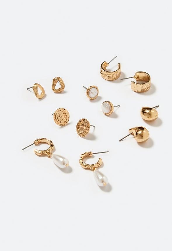 6-Pair Gia Mixed Stud and Hoop Earrings With Pearl Detail Product Image