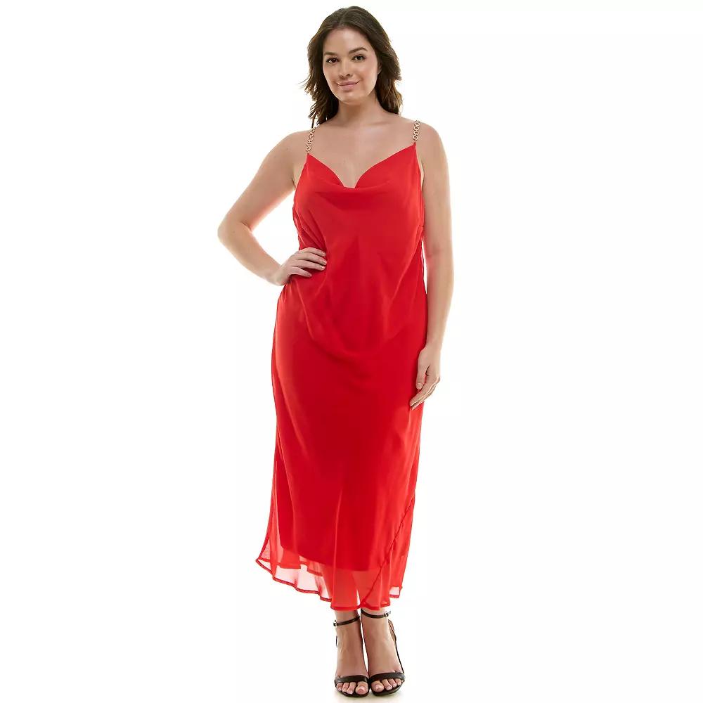 Plus Size Luxology Novelty Trim Slip Dress, Womens Red Product Image