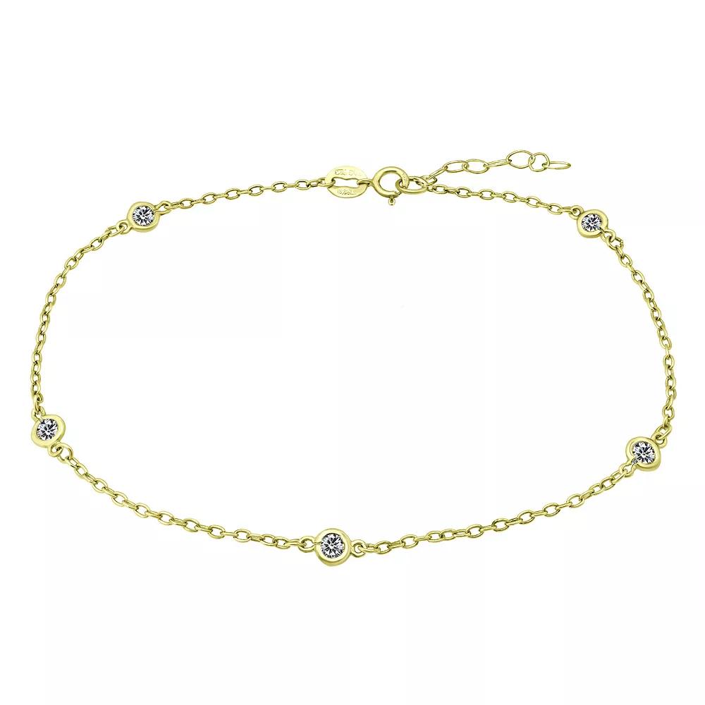 Aleure Precioso 18k Gold Over Sterling Silver Multi Color Cubic Zirconia Station Anklet, Women's, Size: 9", Clear Product Image