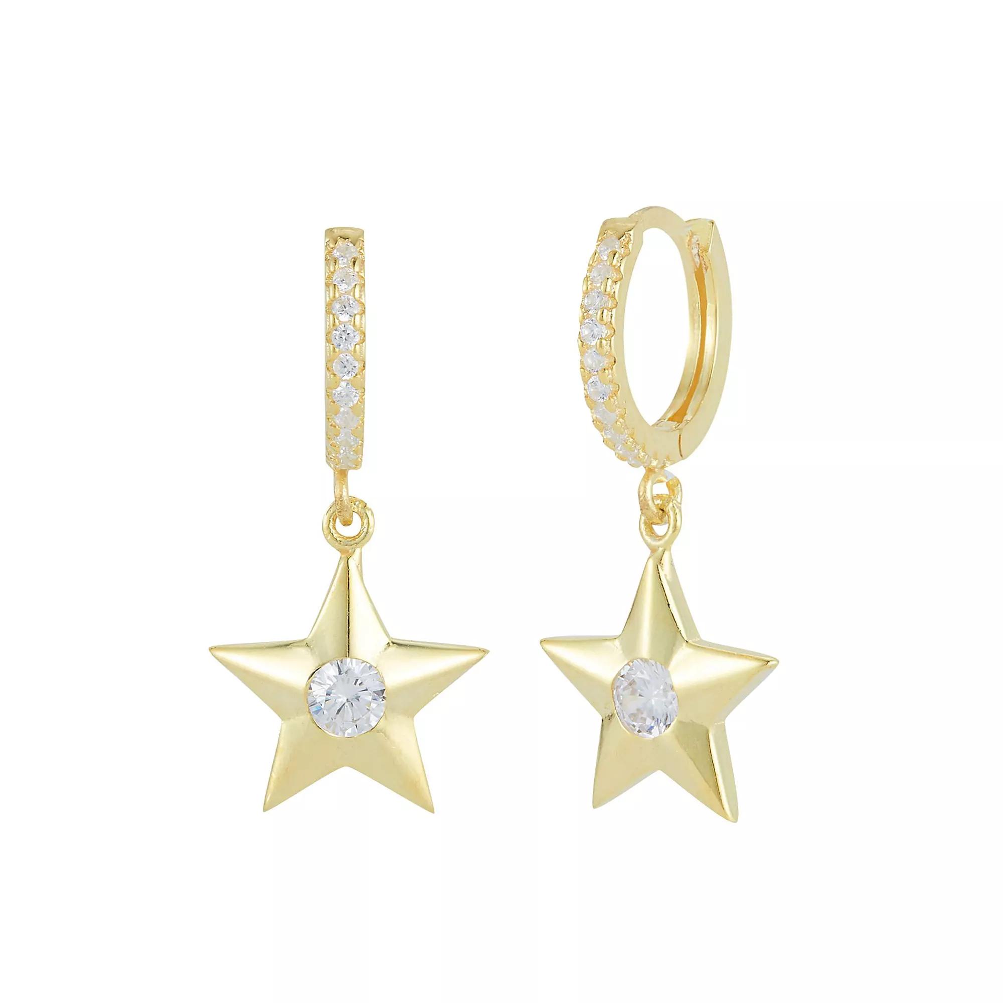 Sunkissed Sterling Cubic Zirconia Star Hoop Drop Earrings, Women's, Gold Tone Product Image