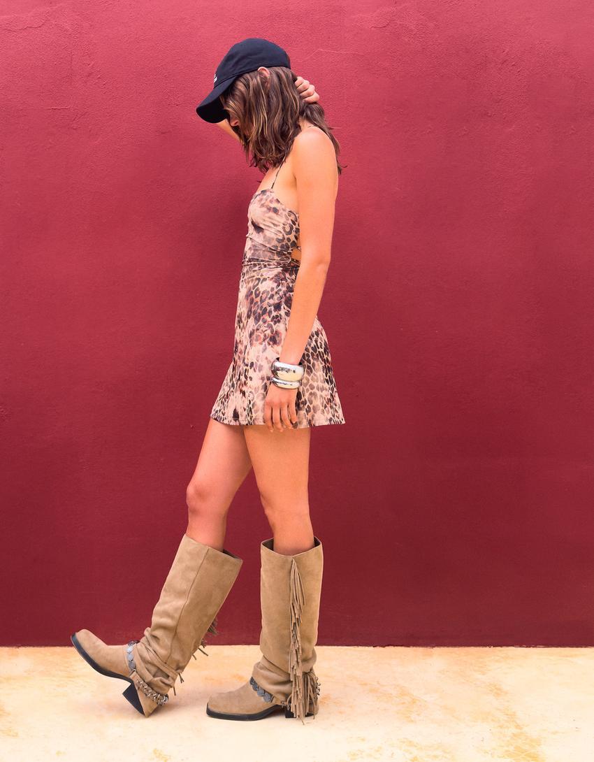 Strappy tulle animal print mini dress Product Image