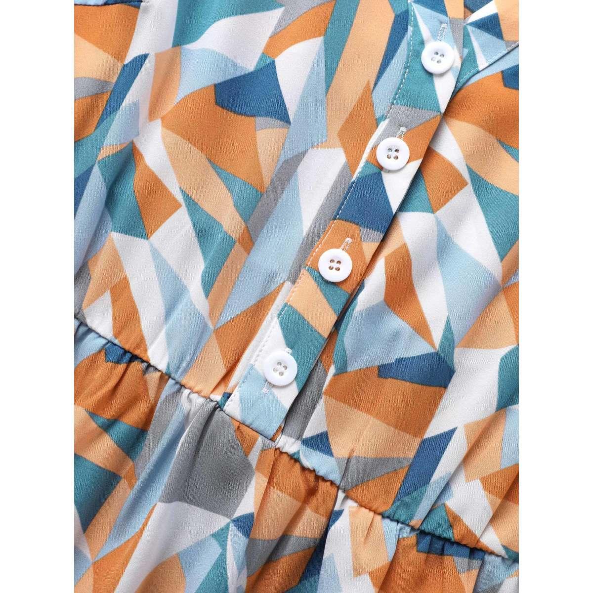 Plus Size Colorblock Contrast Notched Ruffle Sleeve Dress Multicolor Women Workwear Essentials Frill Trim Notched collar Half Sleeve Curvy BloomChic 30/6X Product Image