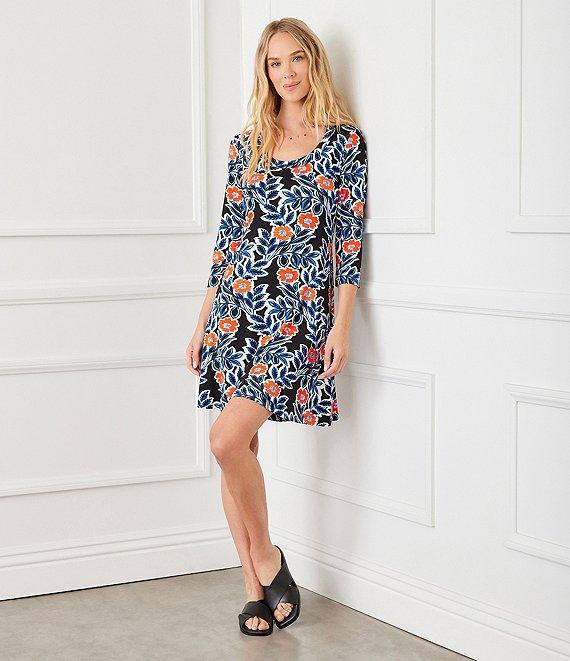 Karen Kane Poppy Print Scoop Neck 3/4 Sleeve A-Line Dress Product Image