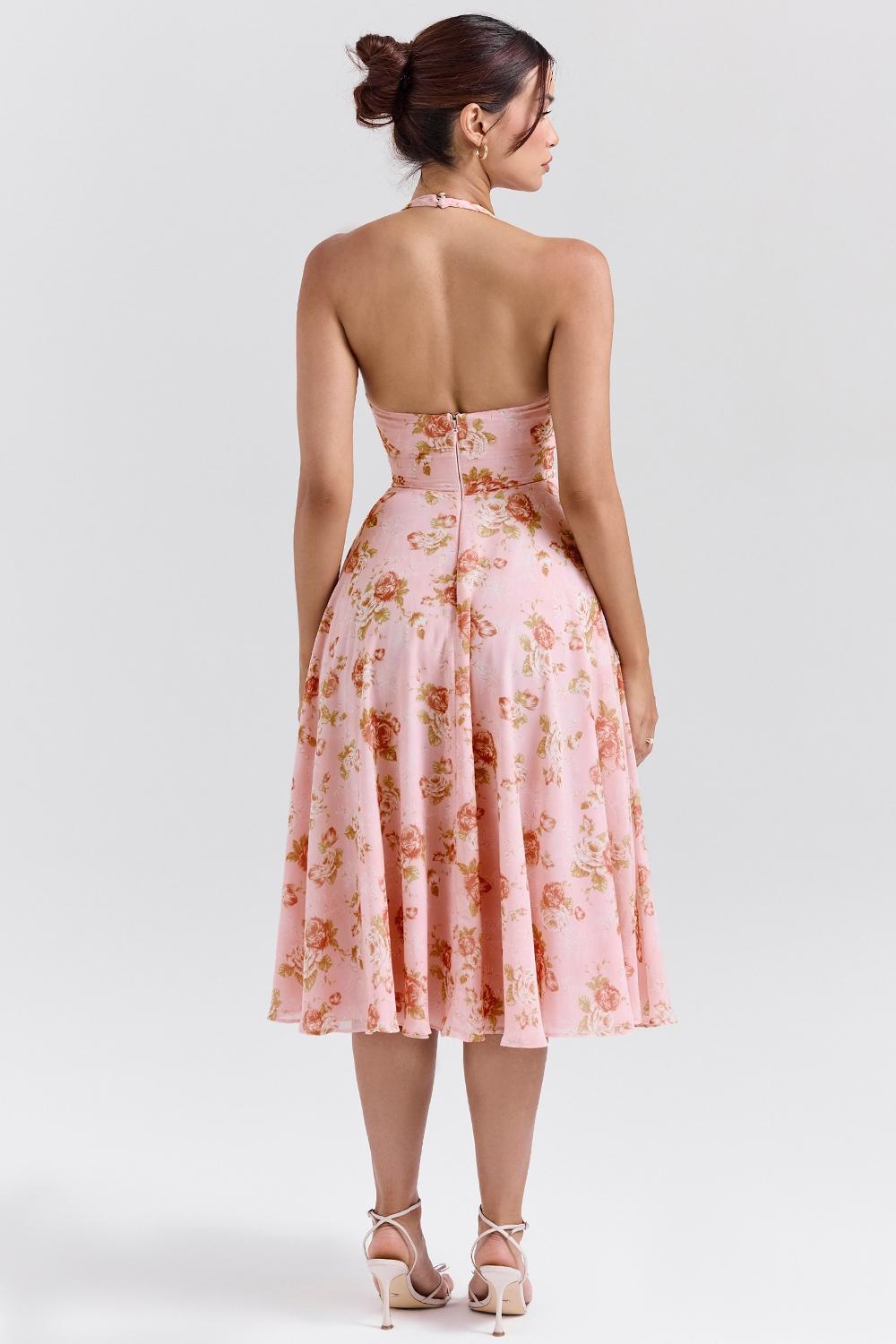 Solada  english vintage rose print georgette halter sundress Product Image