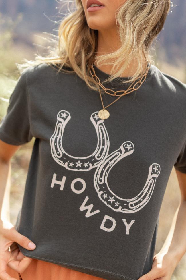 Howdy Horseshoes Dark Grey Boxy Graphic Tee Product Image