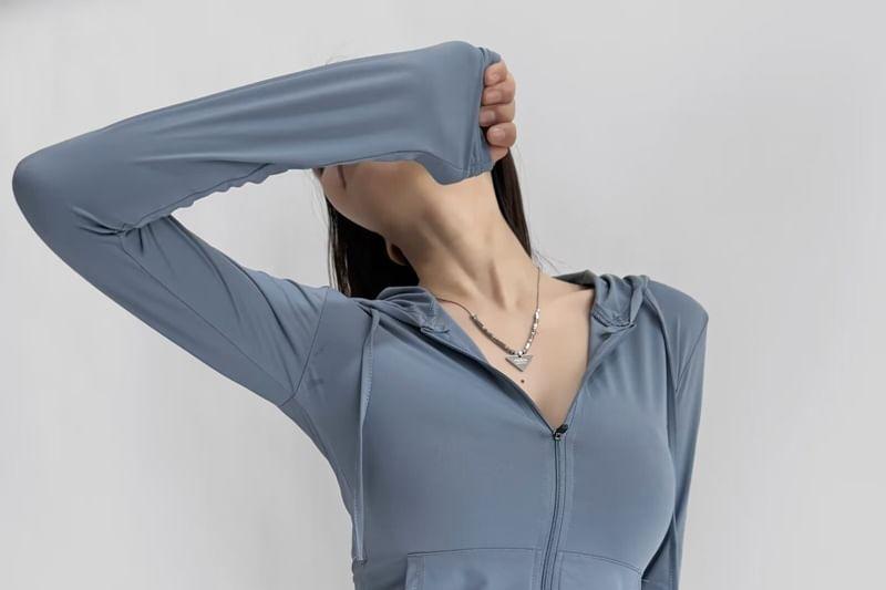 Plain Drawstring Hooded Zip Jacket Product Image