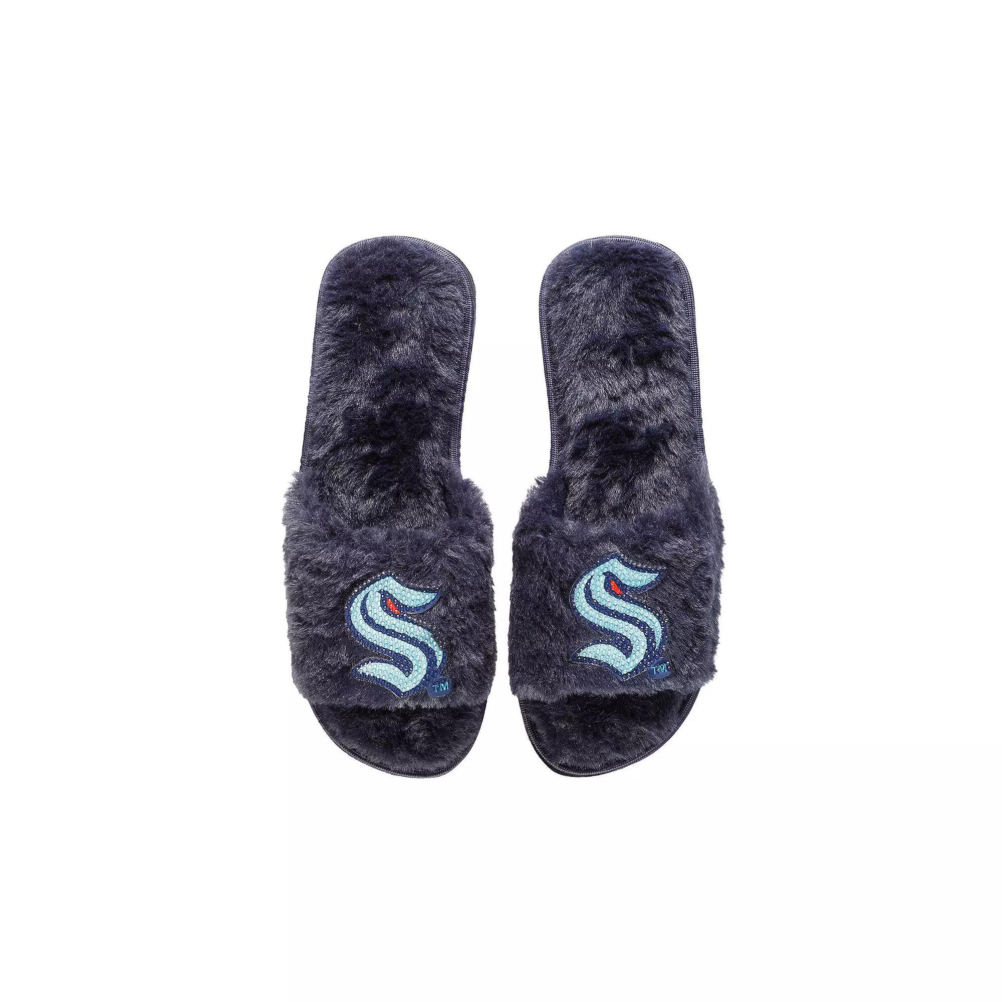 Women's FOCO Deep Sea Blue Seattle Kraken Rhinestone Fuzzy Slippers,  Product Image