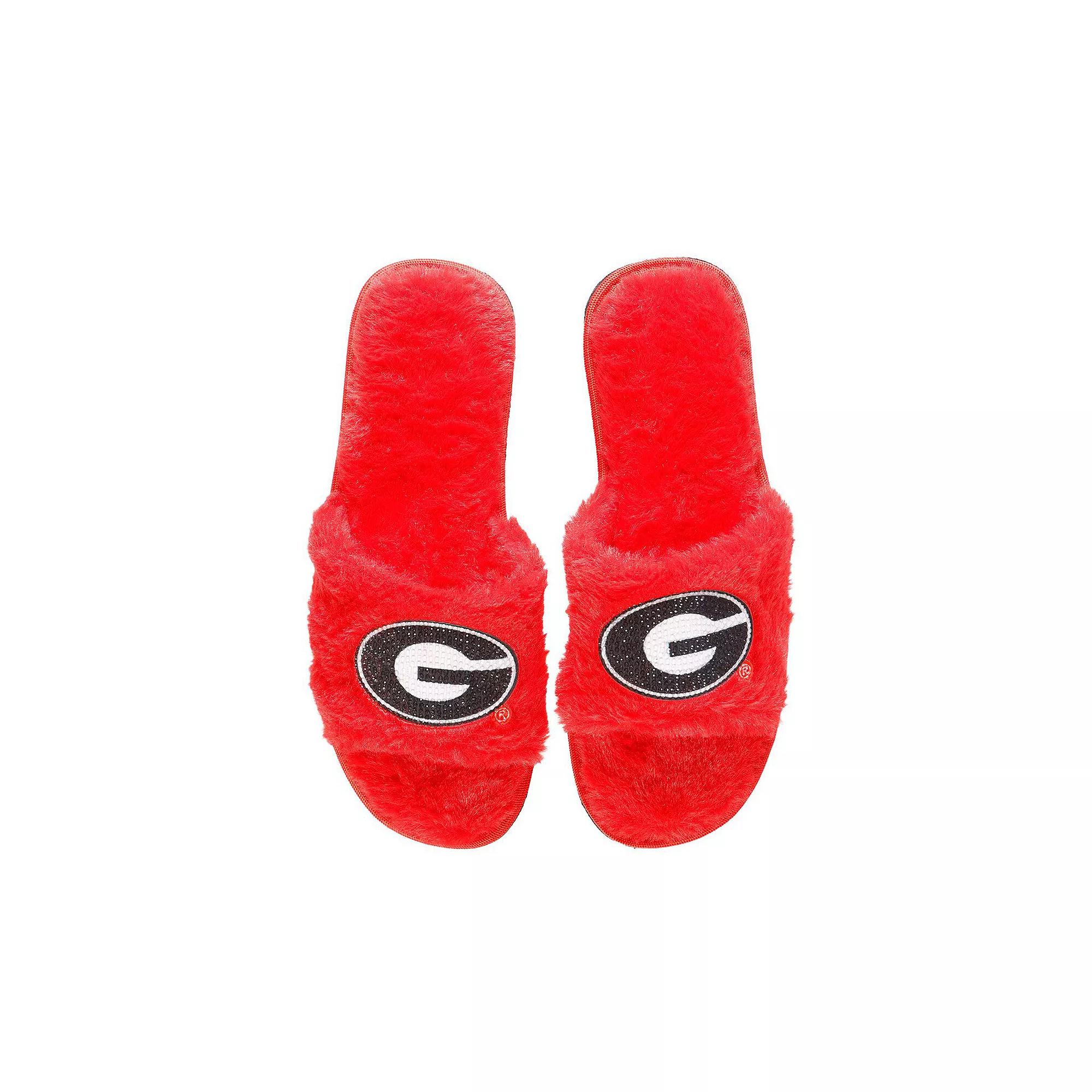 Women's FOCO Red Georgia Bulldogs Rhinestone Fuzzy Slippers,  Product Image