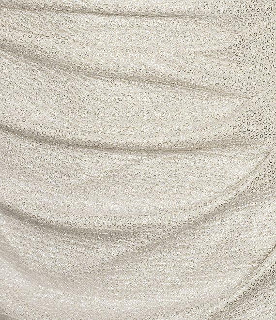 Eliza J Off-the-Shoulder Short Sleeve Side Ruched Foiled Knit Sheath Gown Product Image