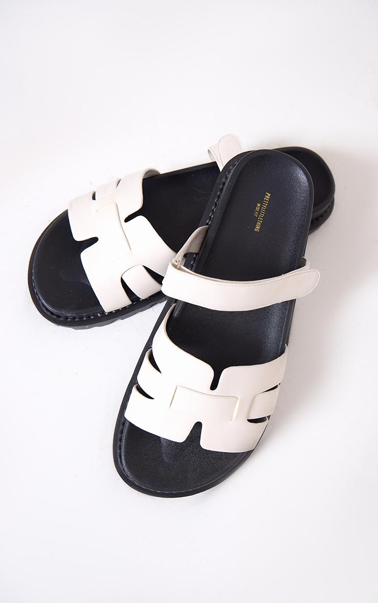 White Wide Fit Pu Round Toe Velcro Strap Chunky Sandals Product Image