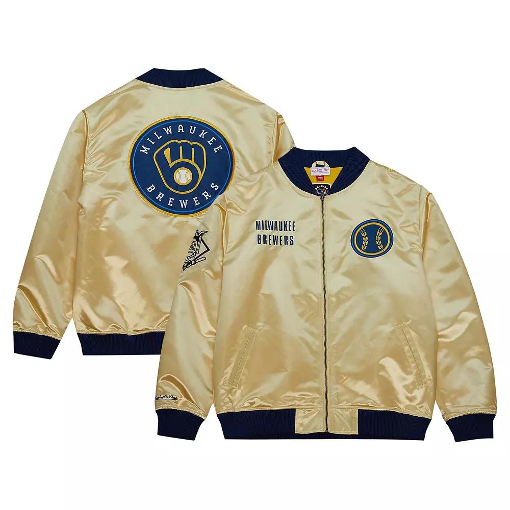 Men's Mitchell & Ness Gold Milwaukee Brewers OG 2.0 Lightweight Satin Full-Zip Jacket, Size: 2XL Product Image