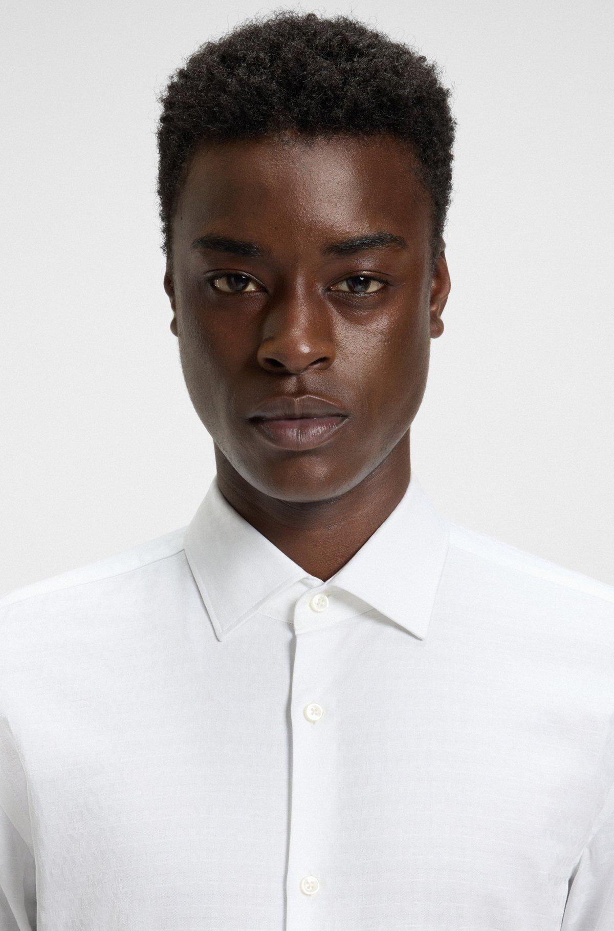 HUGO - Slim-fit shirt in cotton with logo jacquard - White Product Image