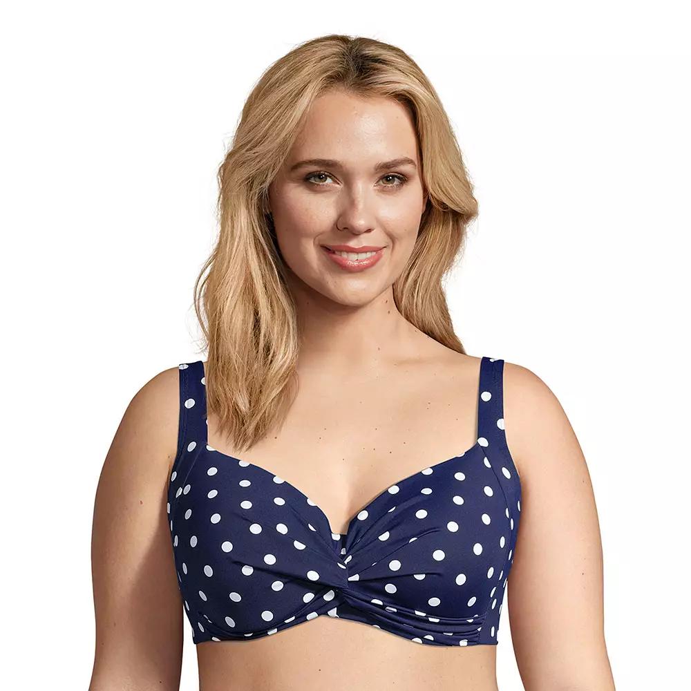 Plus Size Lands' End Twist-Front Underwire DD-Cup Bikini Top, Women's, Size: 24W Dd, Deep  Polka Dot Product Image
