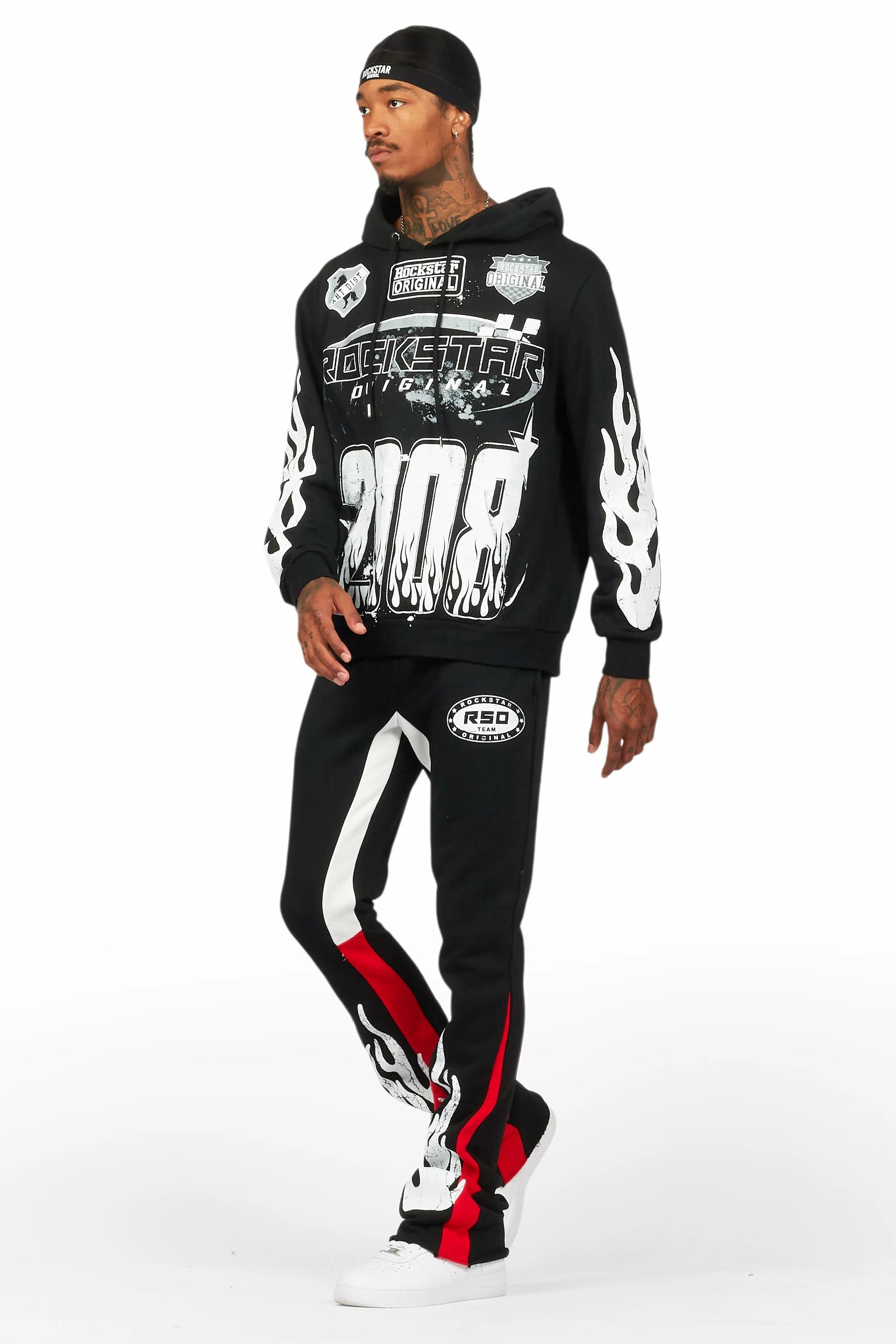 Amos Black/Red Hoodie/Stacked Flare Pant Set Male Product Image