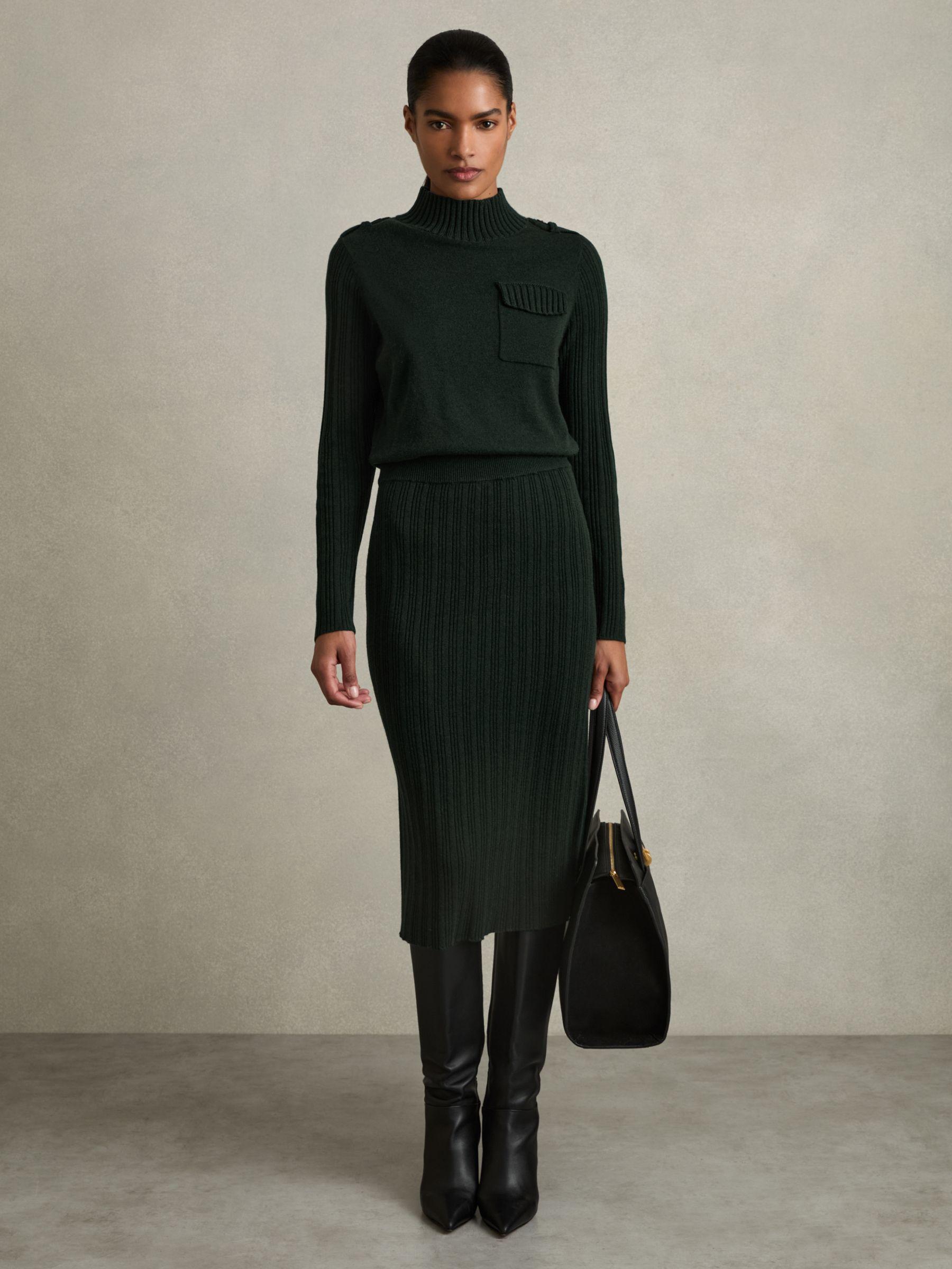 Wool-Blend Knitted Utility Midi Dress With Cashmere in Khaki Product Image