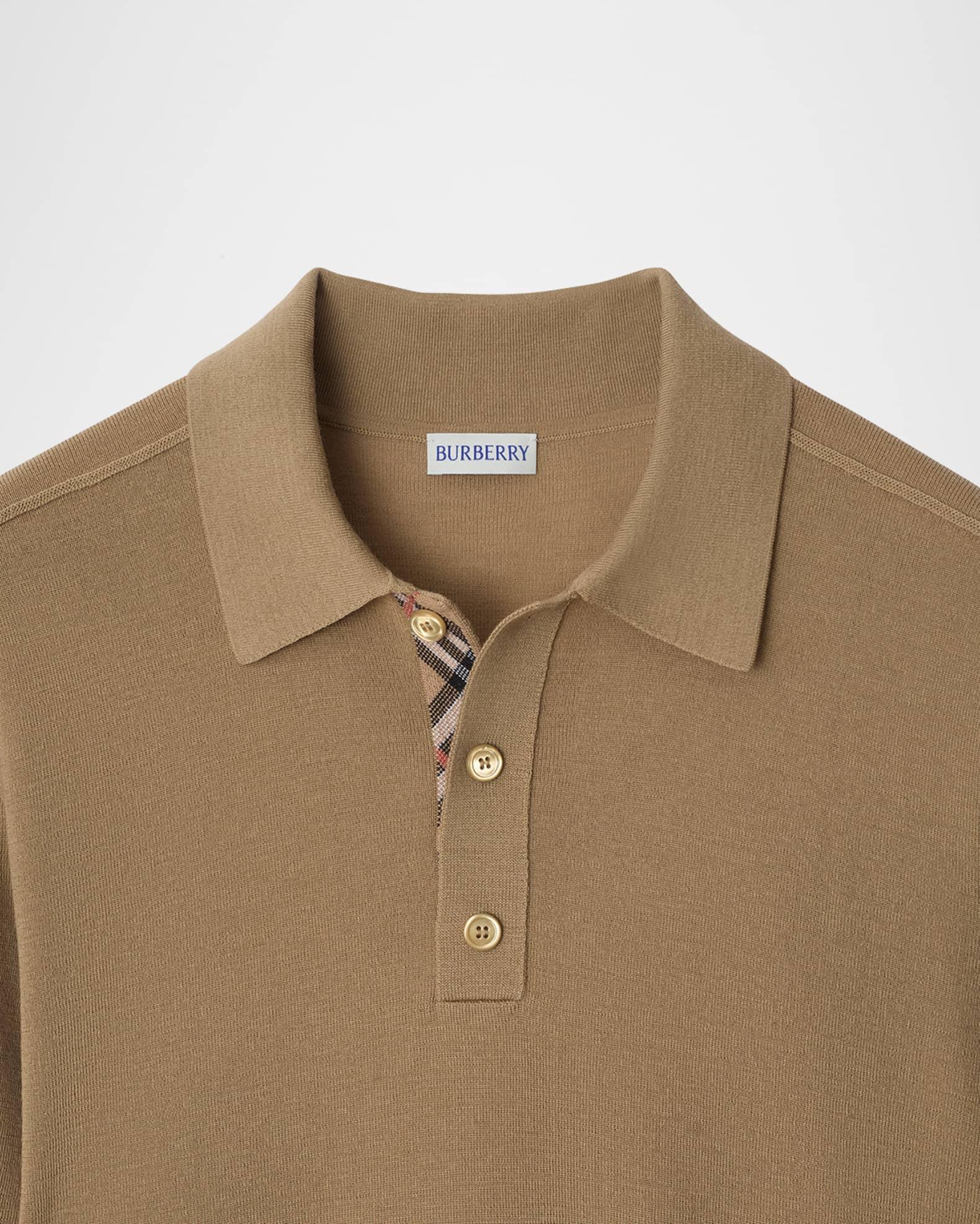 Men's Check-Placket Wool Knit Polo Shirt Product Image