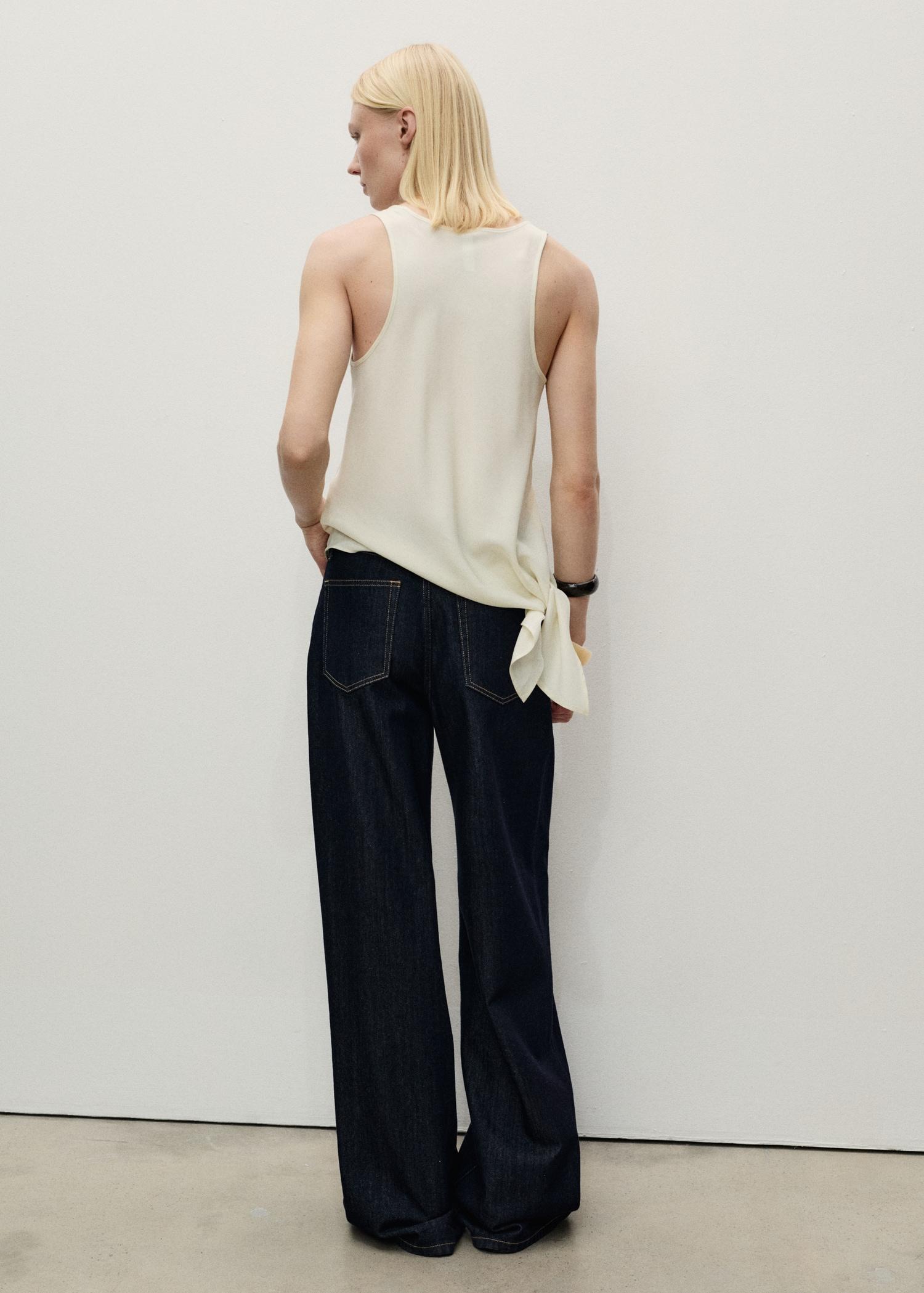 Wide-leg denim pants with frayed waist - Women | MANGO USA Product Image