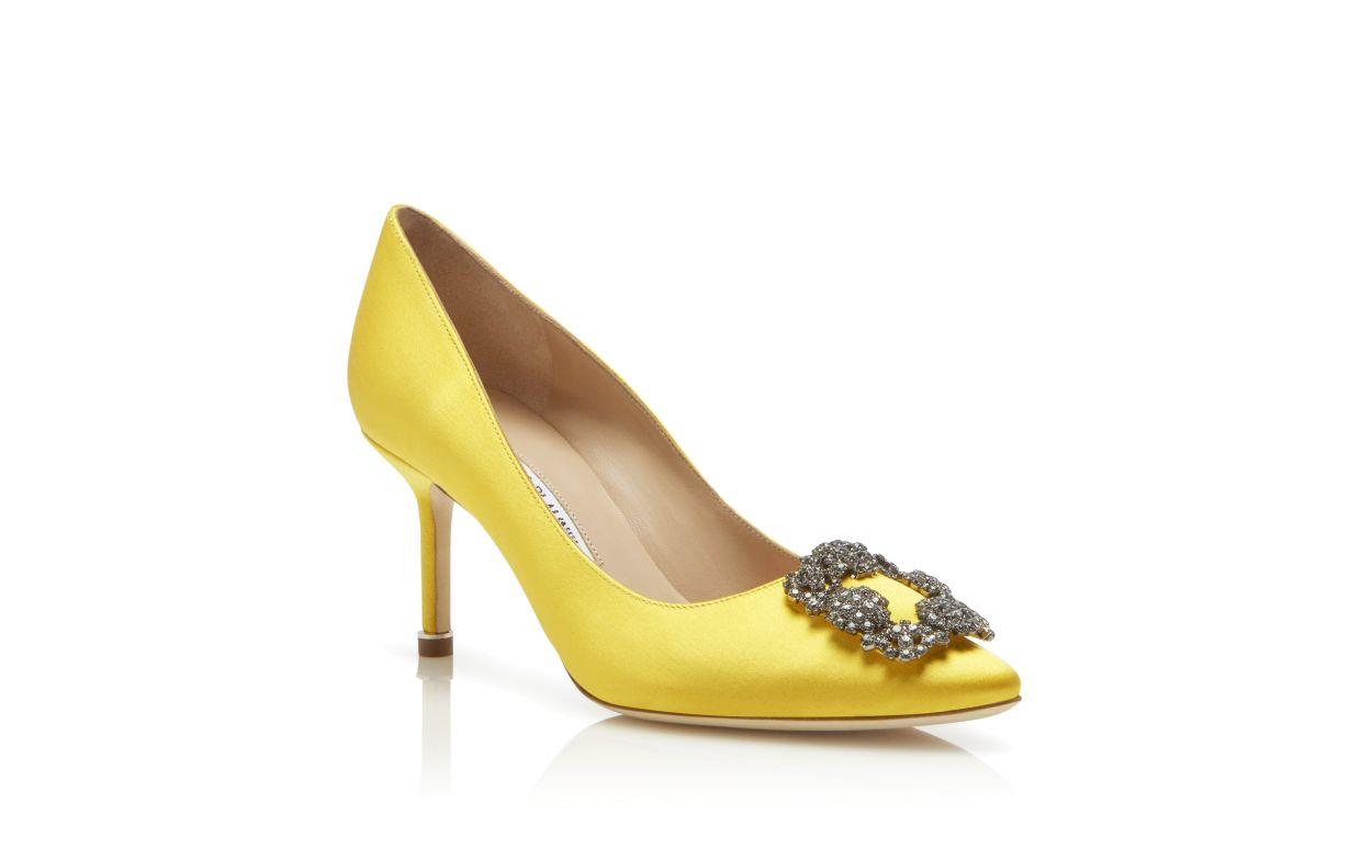 HANGISI 70 Yellow Satin Jewel Buckle Pumps Product Image