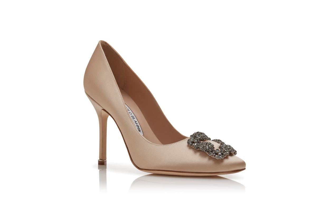 HANGISI Champagne Satin Jewel Buckle Pumps Product Image