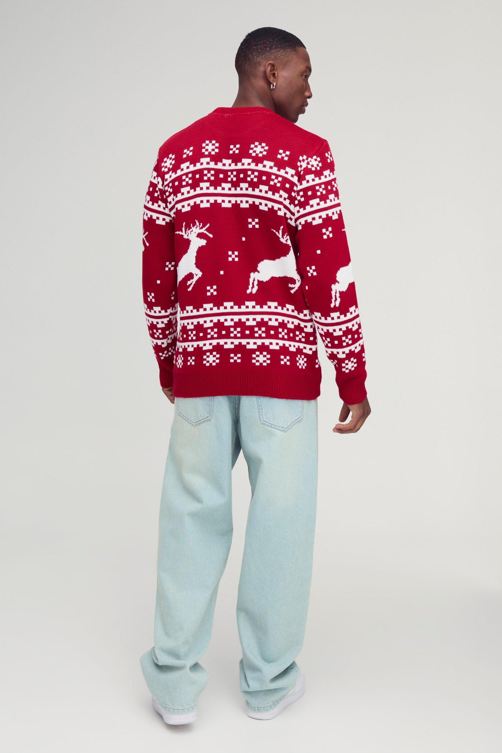 Regular Fit Big Santa Fairisle Christmas Sweater | boohooMAN USA Product Image