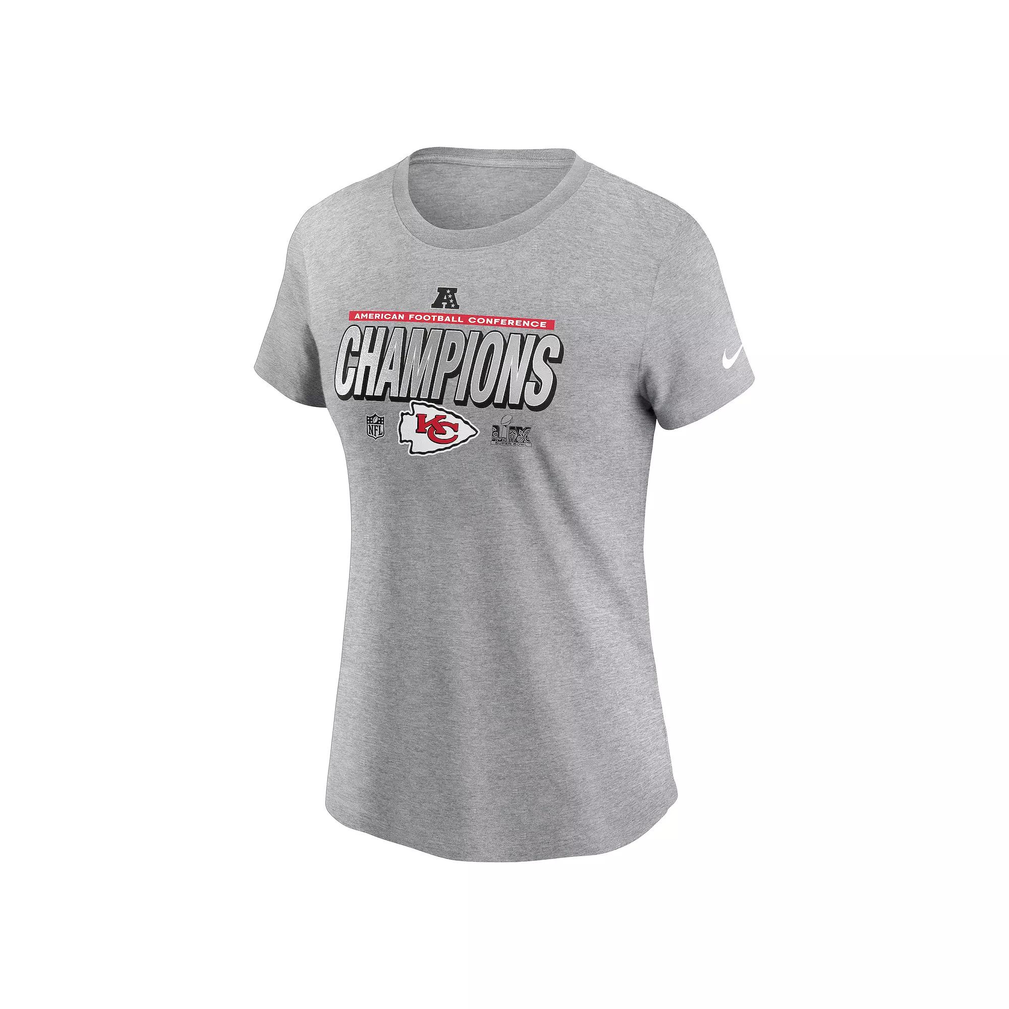 Women's Nike Kansas City Chiefs 2024 AFC Champions Locker Room Trophy Collection Graphic Tee, Size: Medium, Gray Product Image