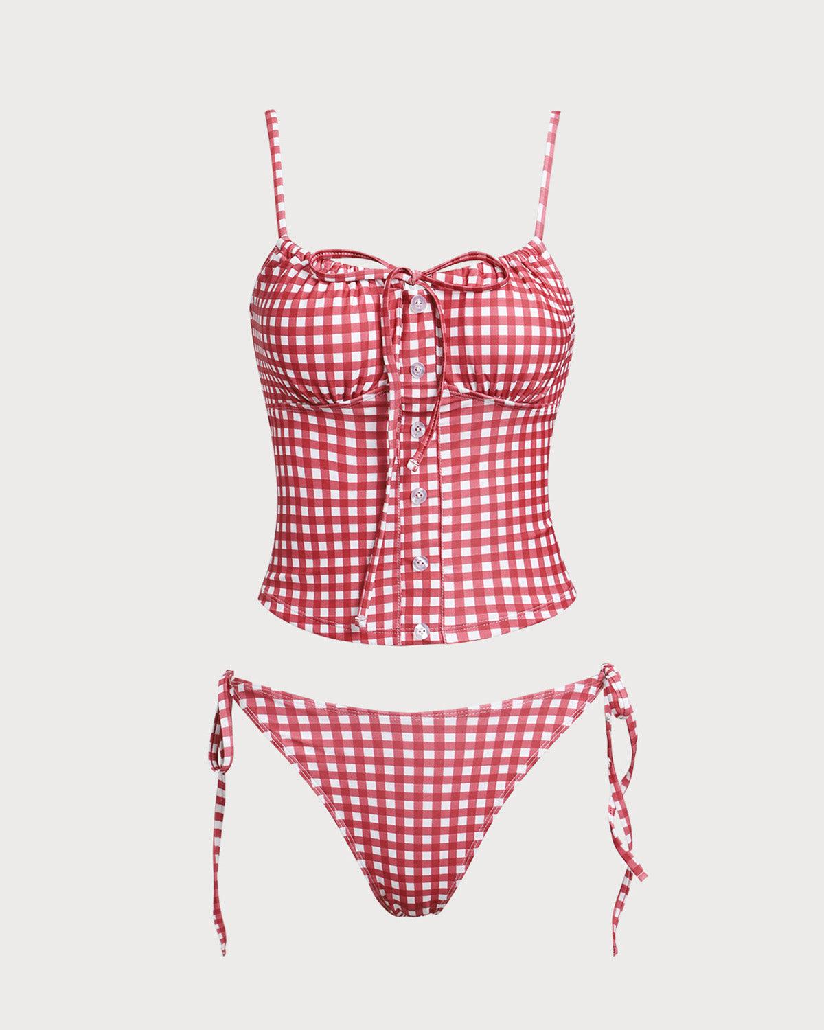 Red Plaid Tie-back Bikini Set Product Image