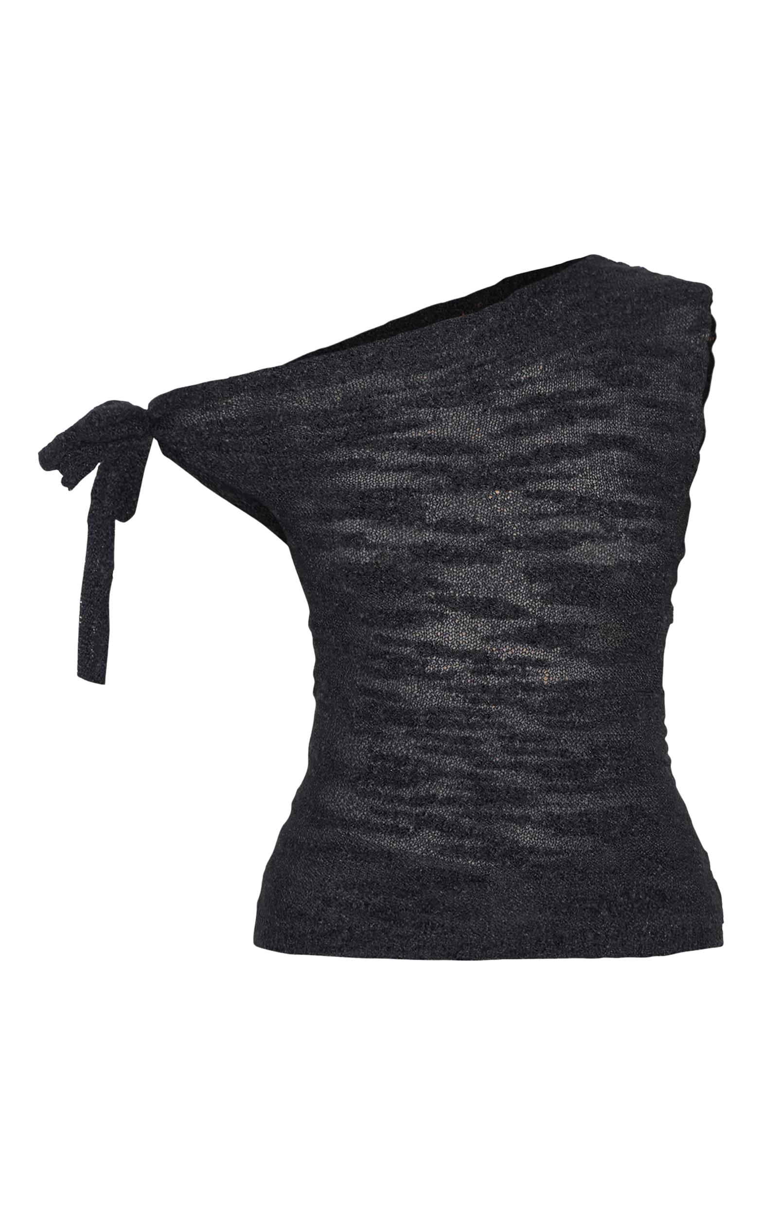 Black Sheer Bobble Crochet Asymmetric Tie Top Product Image