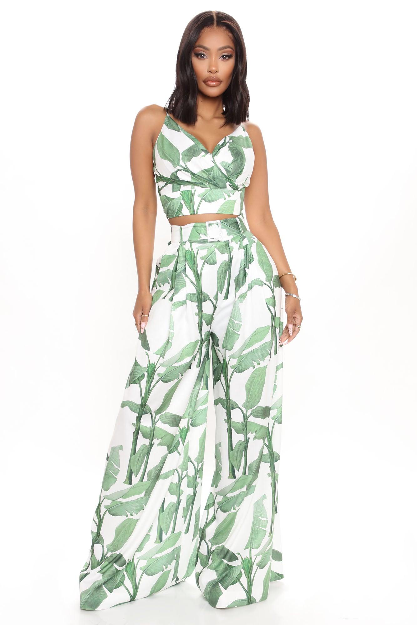 Ibiza Nights Tropical Pant Set - Green/combo Product Image