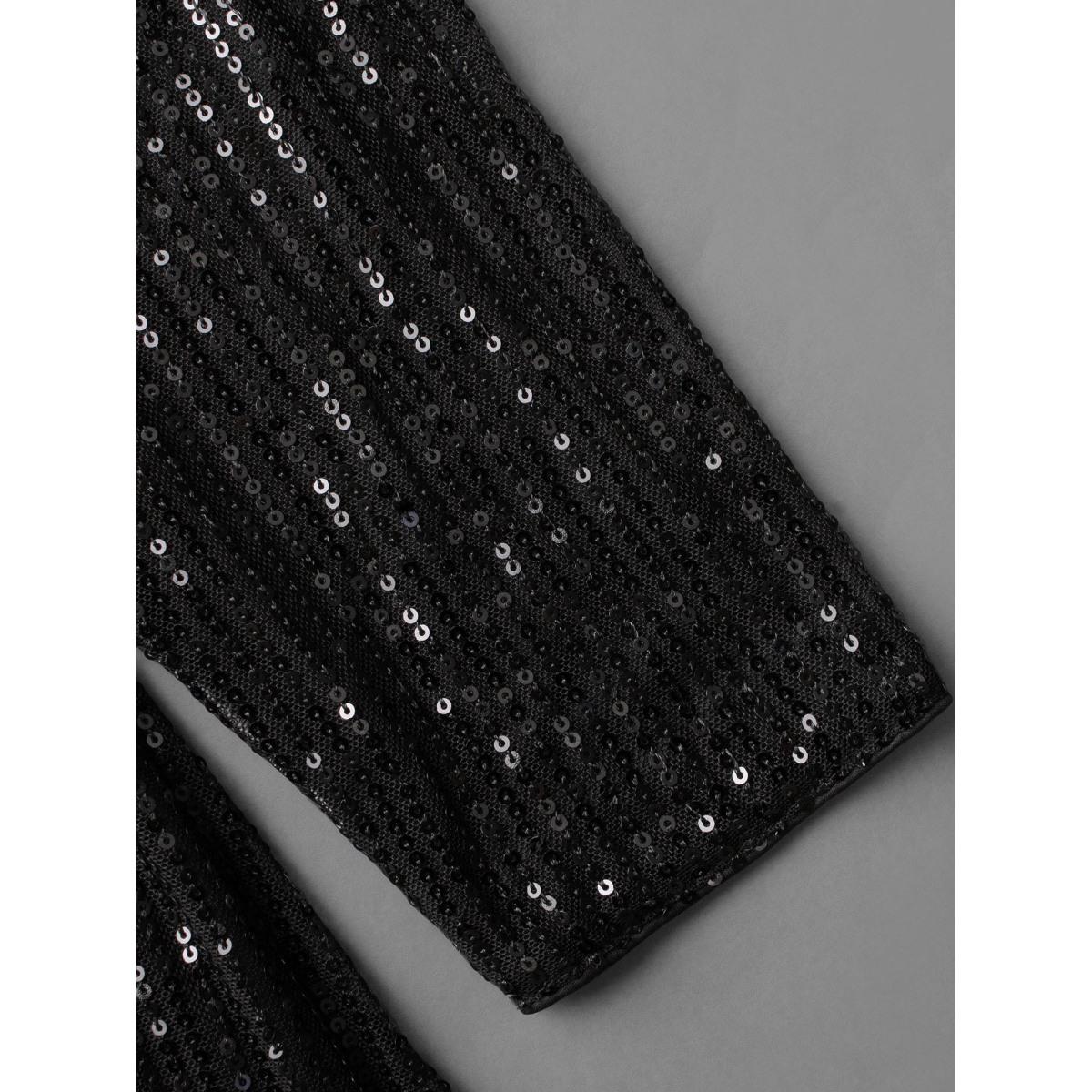 Plus Size Sequin Mesh Asymmetrical Neck Midi Dress Black Women Party&Cocktail Texture Party Curvy Bloomchic 14-16/1X Product Image