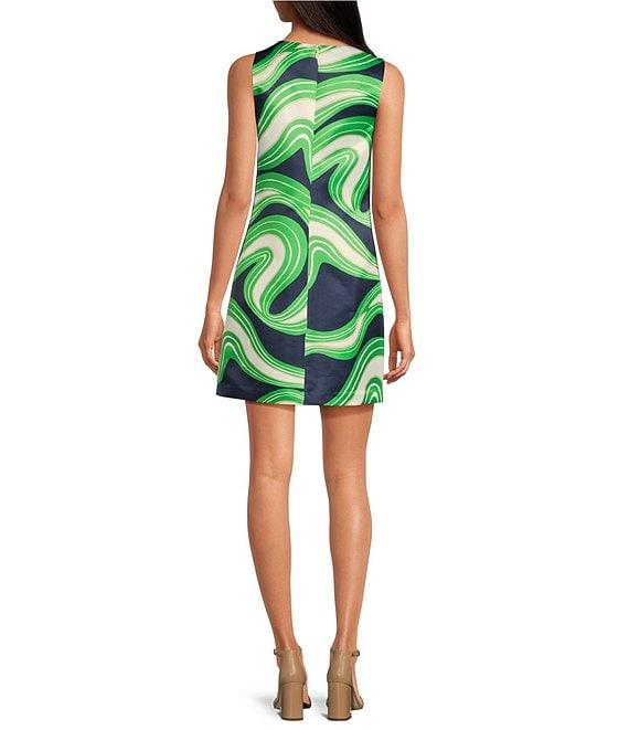 Trina Turk Fairy Tale 2 Printed Satin Round Neck Sleeveless Shift Dress Product Image