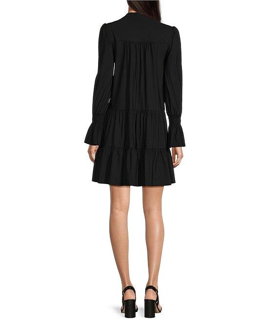 Jude Connally Tammi Stretch Jude Cloth Knit Split V-Neck Long Ruffled Sleeve Tiered Dress Product Image