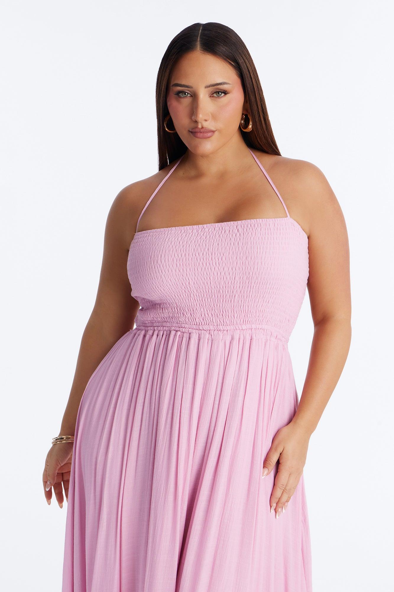 Eden Smocked Linen Maxi Dress - Pink Female Product Image