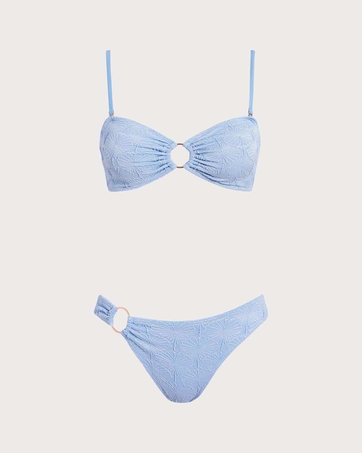 Blue Jacquard Cut Out Bikini Sets Product Image