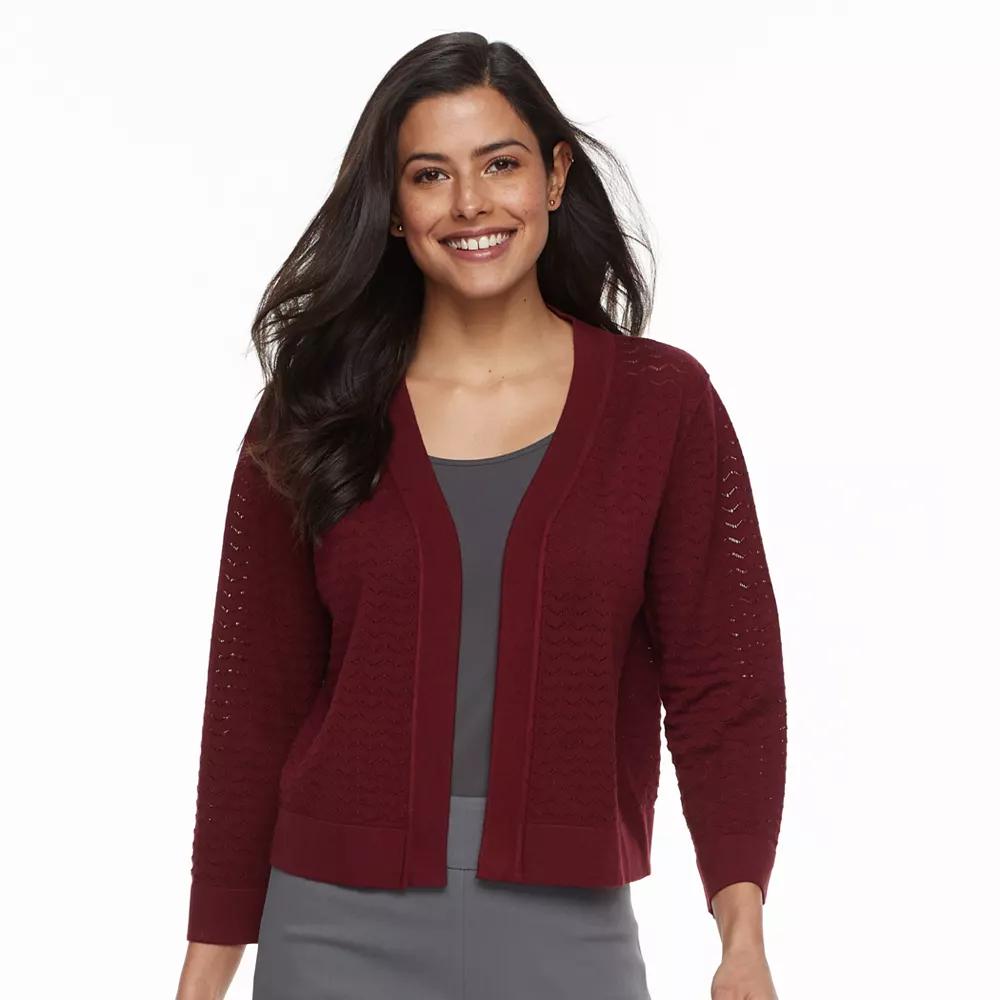 Women's Nina Leonard Chevron Stitch Bolero Cardigan, Size: Large, Red Product Image