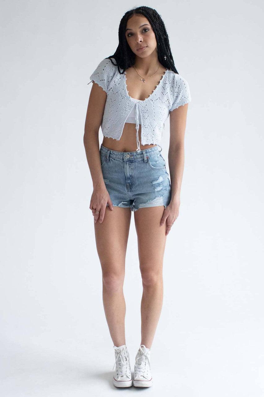 Artic Blue Crochet Short Sleeve Cardigan Product Image