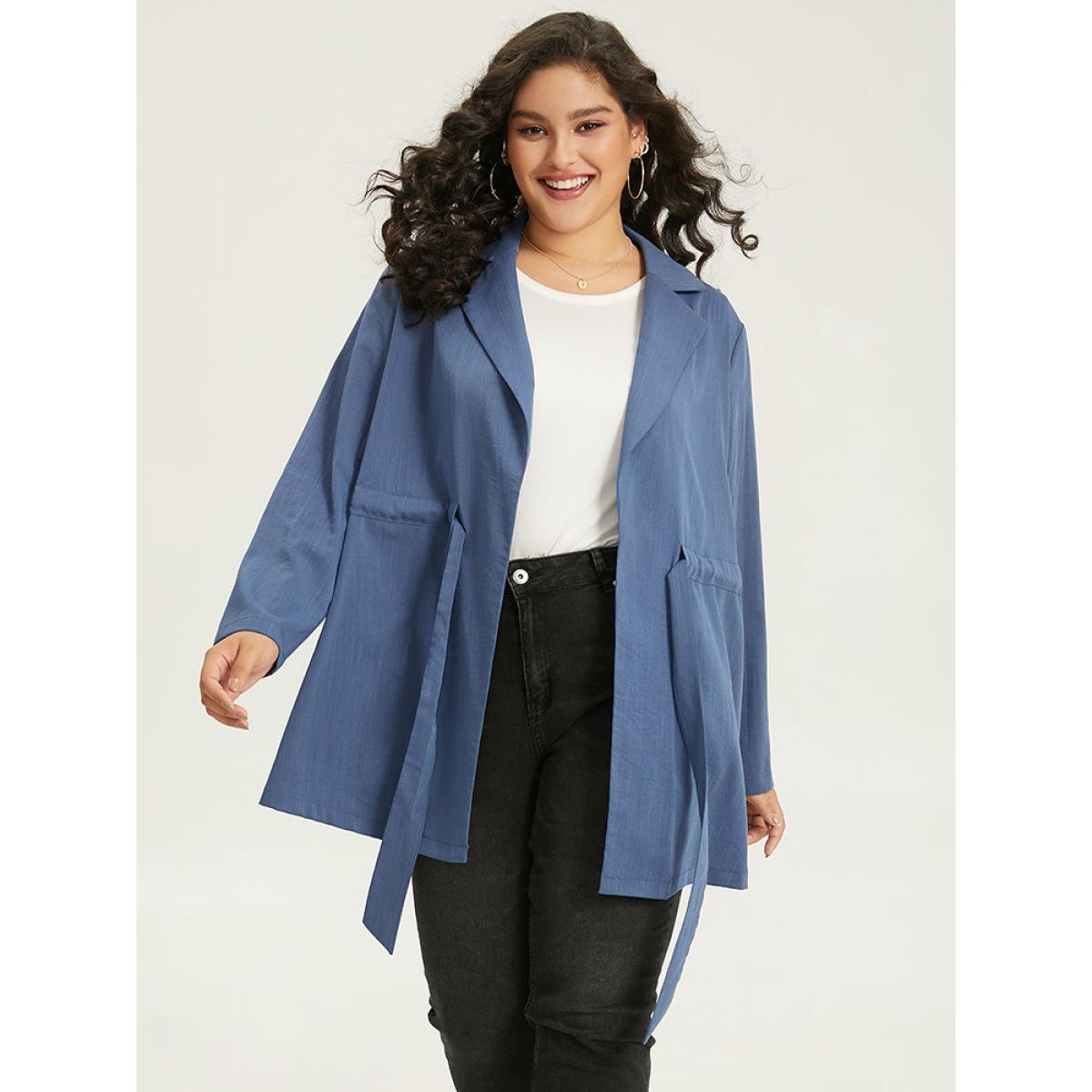 Plus Size Plain Drawstring Knot Gathered Coat Women Indigo Casual Plain Ladies Dailywear Winter Coats BloomChic 14-16/1X Product Image