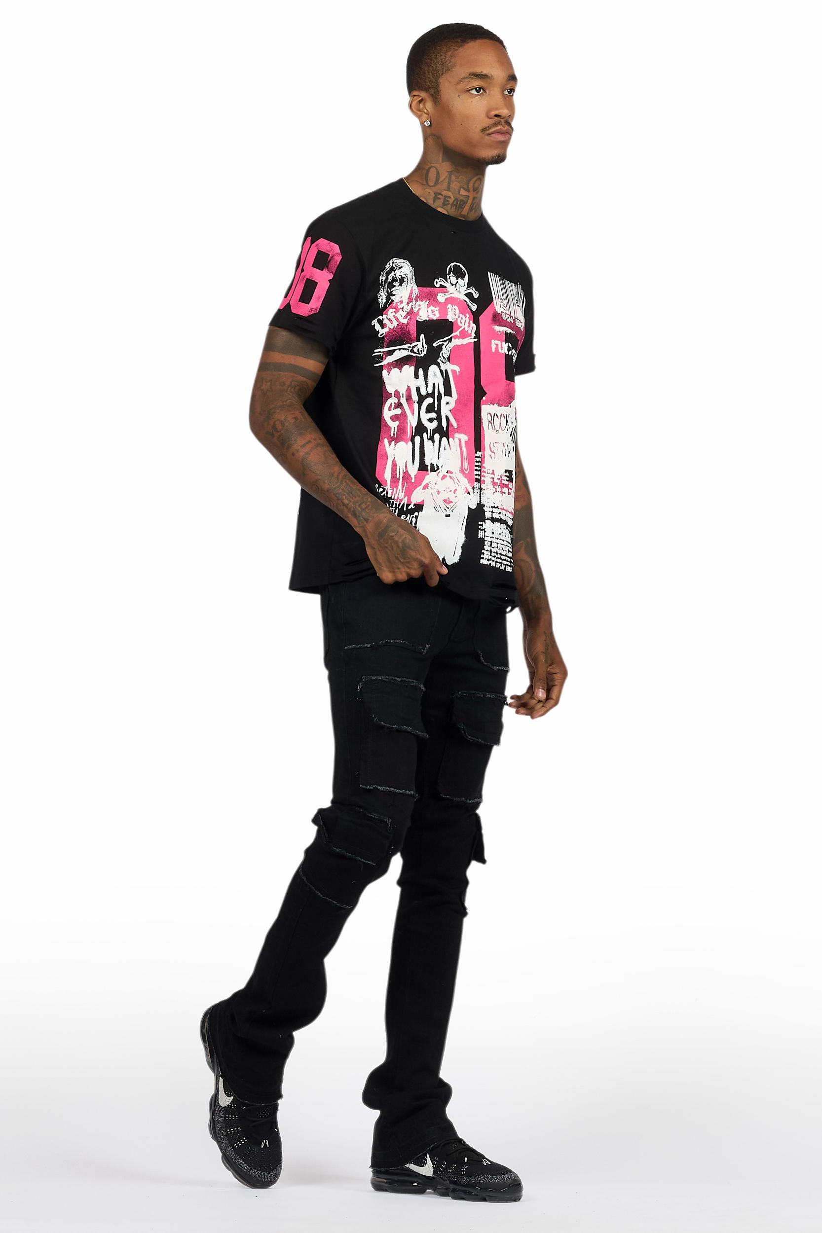 Grill Black T-Shirt/Stacked Flare Cargo Jean Male Product Image