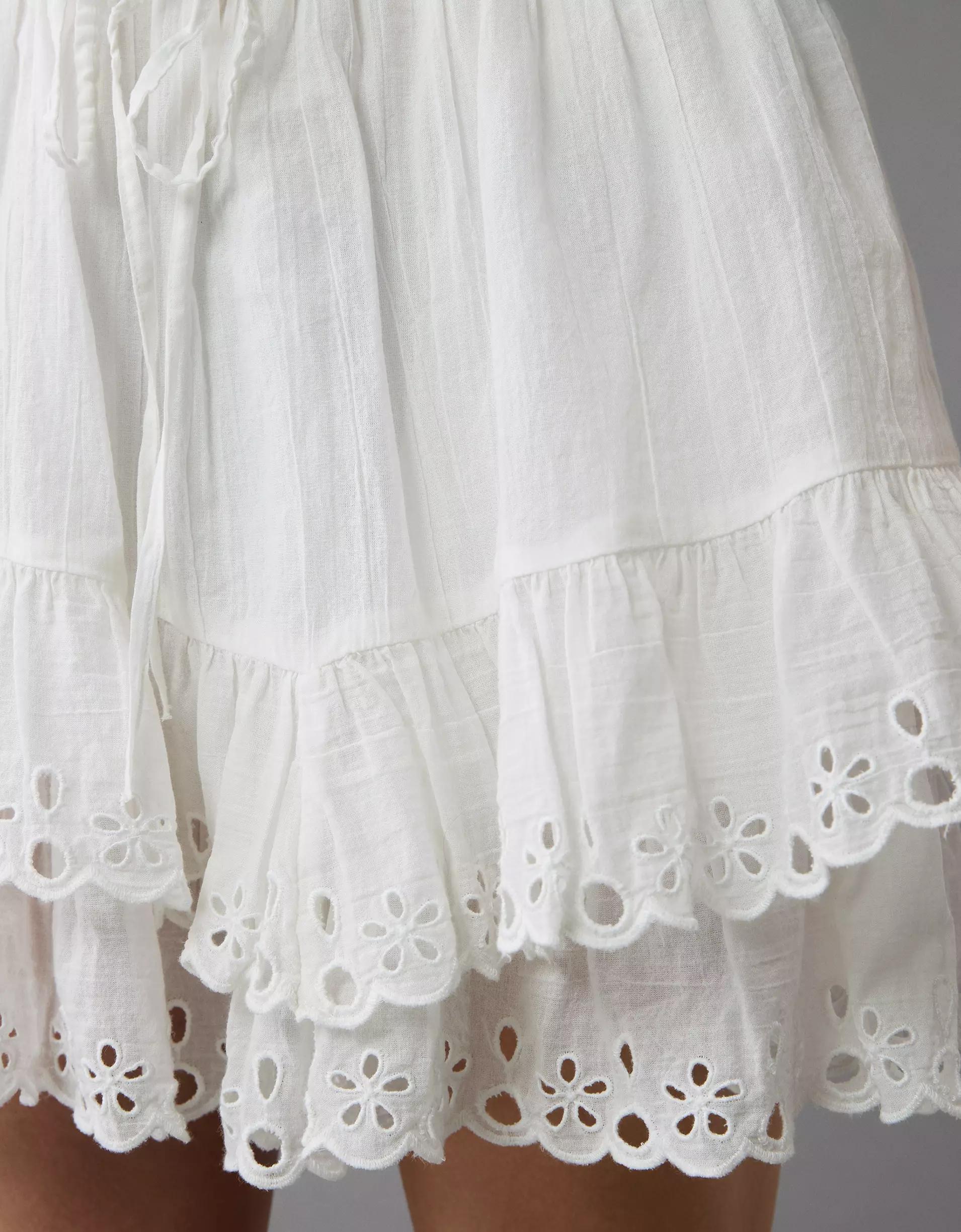 AE High-Waisted Embroidered Ruffle Mini Skirt Product Image