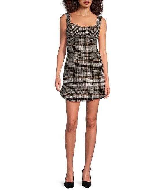 Le' AL.X Wool Blend Knit Glen Plaid Sweetheart Neck Tank Strap Bustier Mini Coordinating Dress Product Image