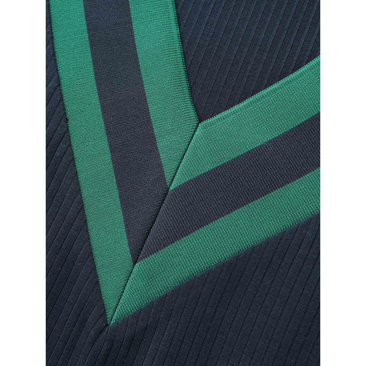 Plus Size Contrast Trim Elastic Waist Pocket Dress Midnight Women Leisure Texture V-neck Long Sleeve Curvy BloomChic 10/M Product Image