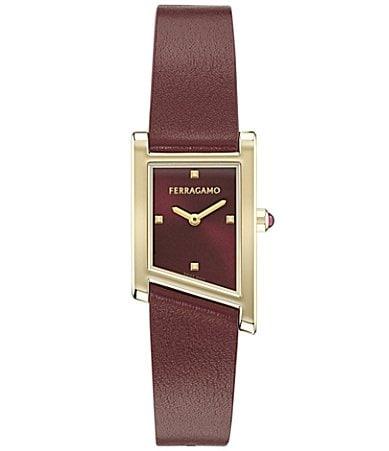 Womens Ferragamo Asymetrique IP Gold & Leather Strap Rectangular Watch/22MM x 36MM Product Image