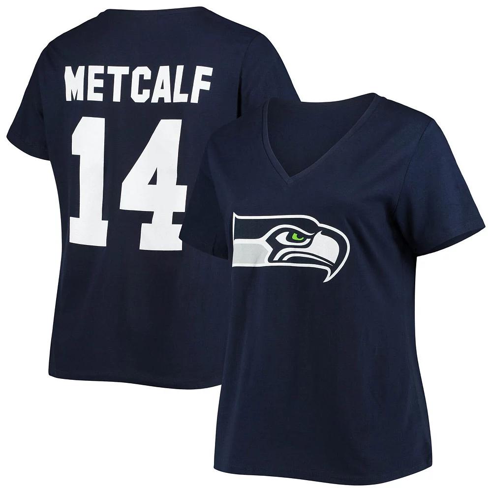 Women's Fanatics Branded DK Metcalf College Navy Seattle Seahawks Plus Size Name & Number V-Neck T-Shirt, Size: 2XL, Blue Product Image