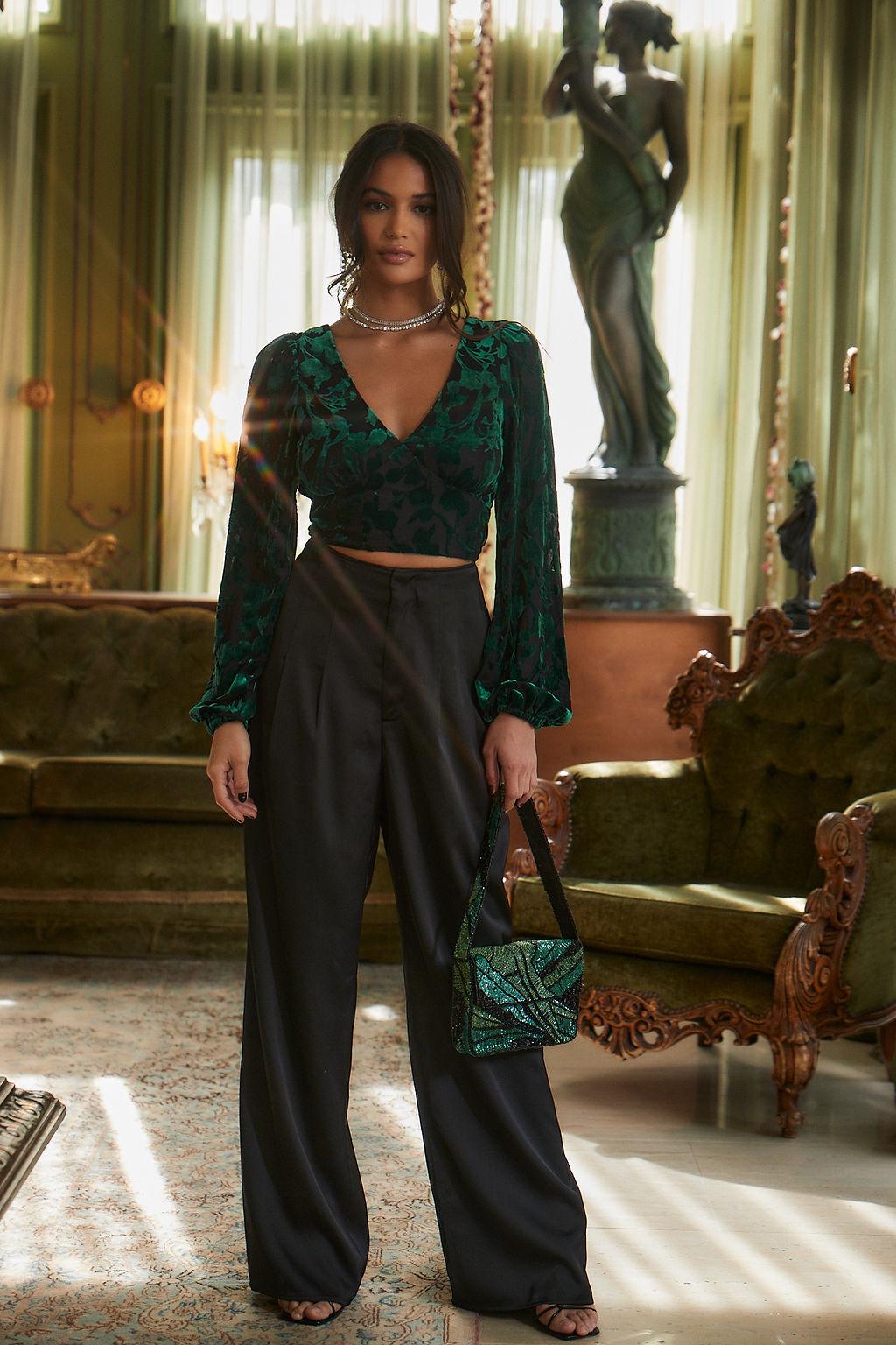 Love Affair Emerald Velvet Blouse Female Product Image