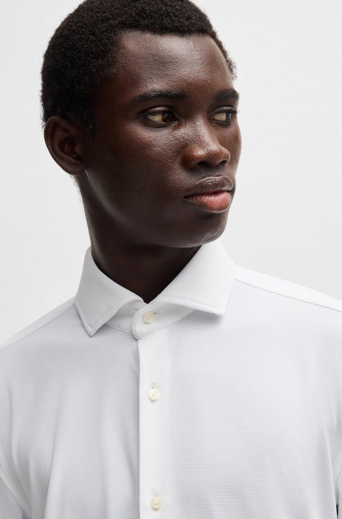 Slim-fit shirt in structured performance-stretch jersey Product Image