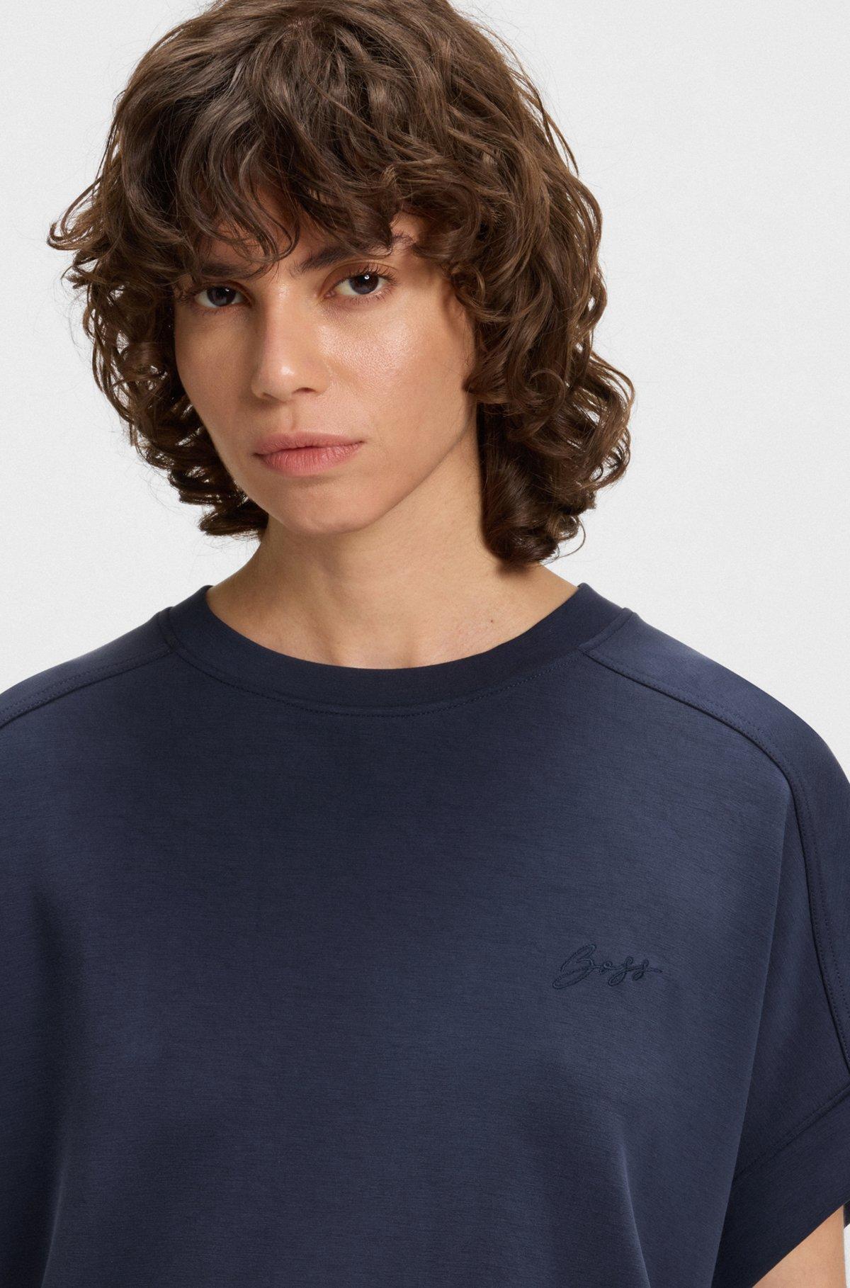BOSS - Regular-fit T-shirt with handwritten logo - Dark Blue Product Image