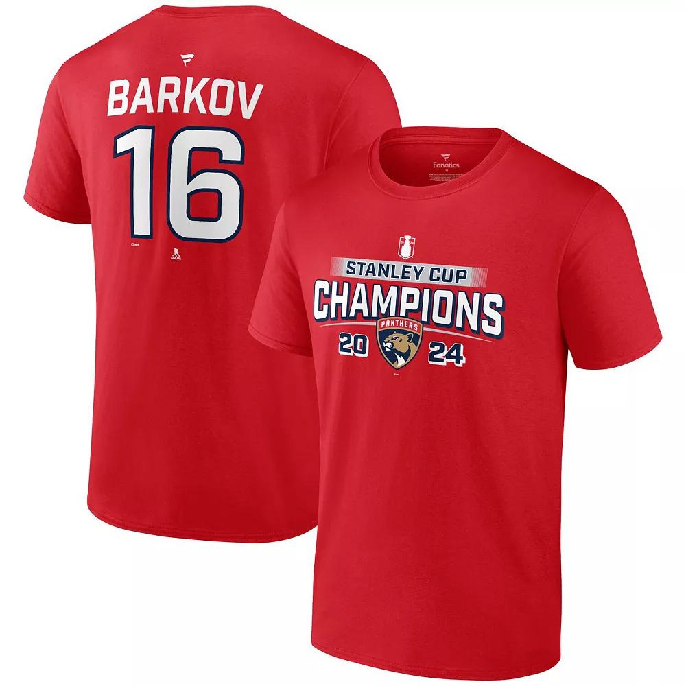 Mens Fanatics Aleksander Barkov Red Florida Panthers 2024 Stanley Cup Champions Power Name & Number T-Shirt Product Image