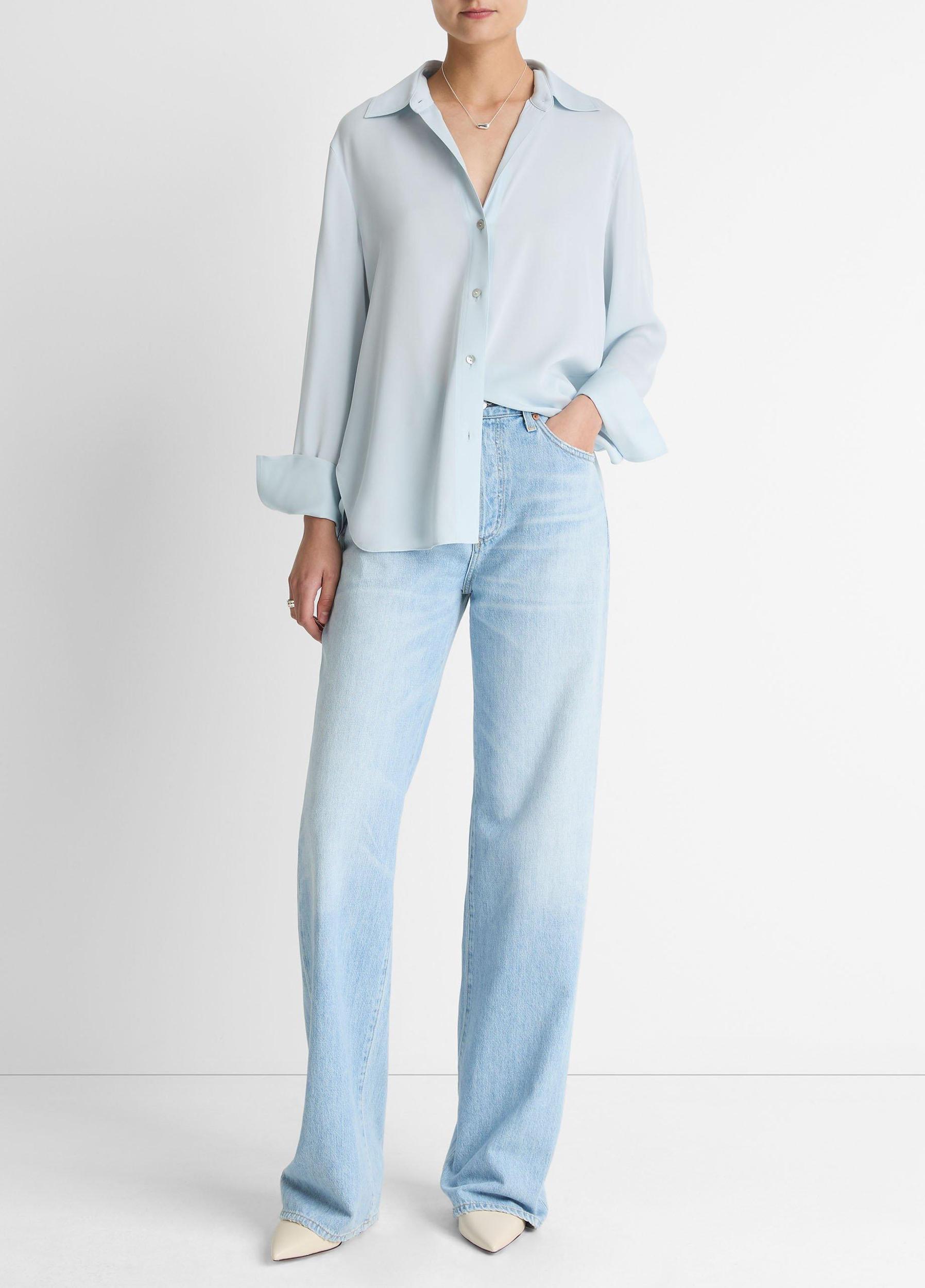 Stretch-Silk Button-Front Blouse Product Image